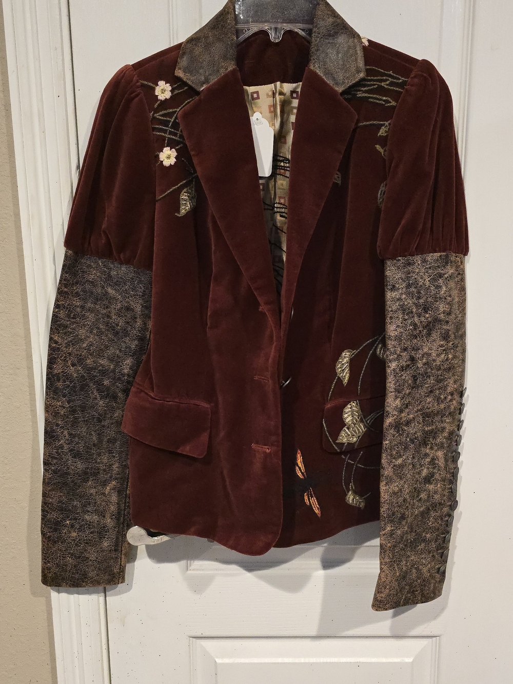 Asylum Raw7 Womens Velvet Embroidered Brown Blazer Jacket